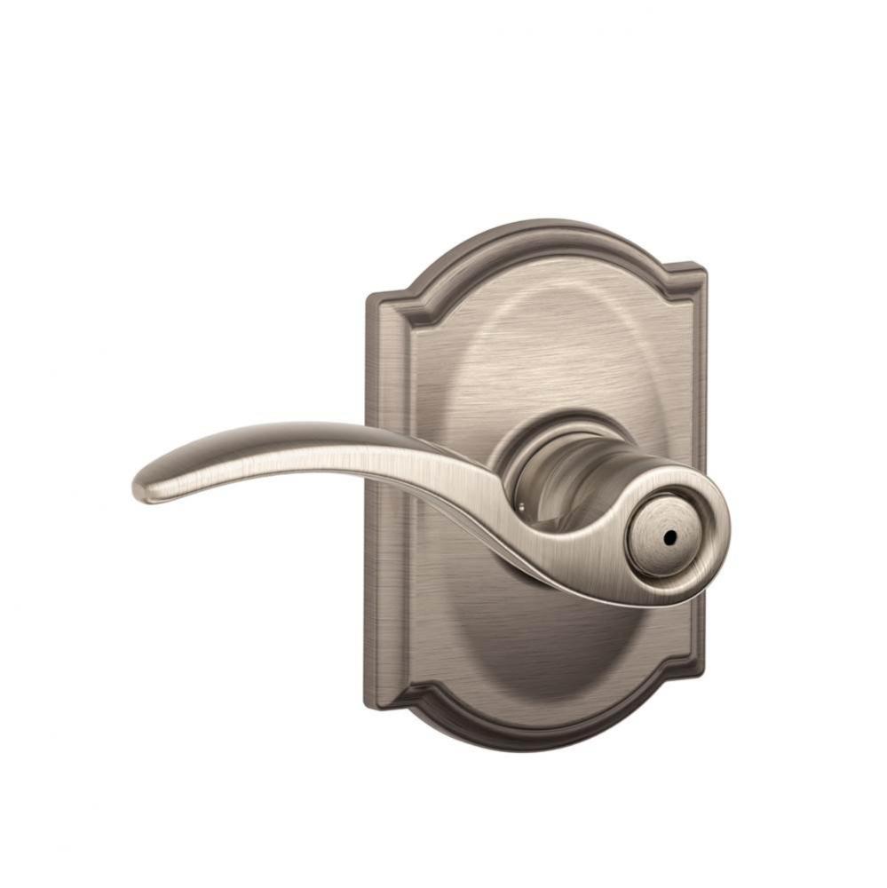 St. Annes Lever with Camelot Trim Bed and Bath Lock in Satin Nickel