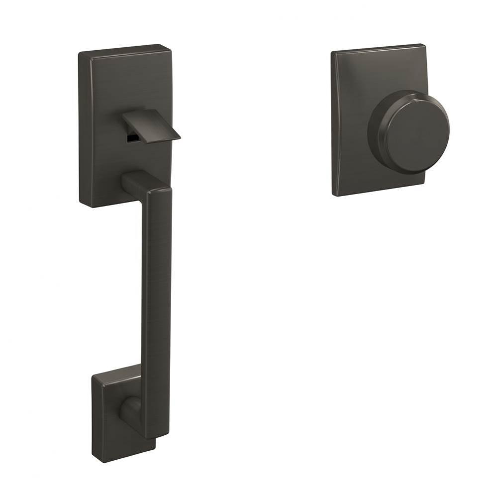 Custom Century Front Entry Handle and Bowery Knob with Century Trim in Black Stainless