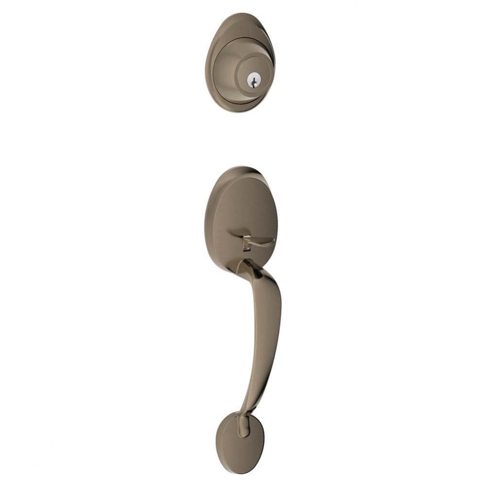 Barcelona Exterior Handleset Grip with Exterior Single Cylinder Deadbolt in Antique Pewter