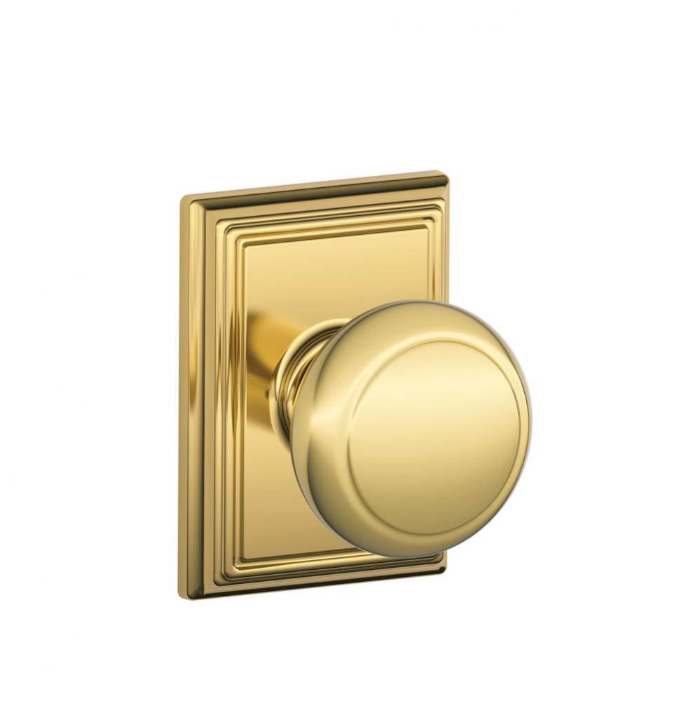 Andover Knob with Addison Trim Hall and Closet Lock in Bright Brass