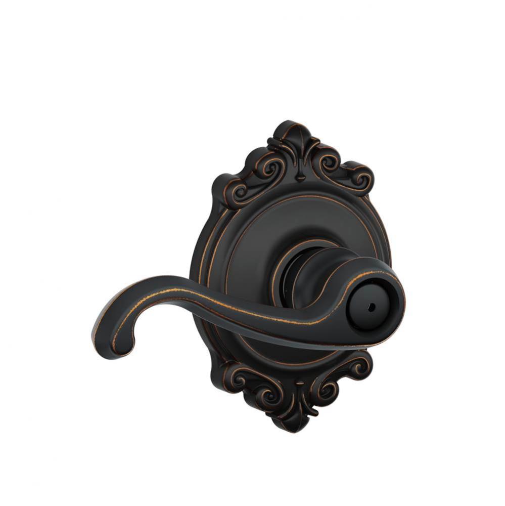 Callington Lever with Brookshire Trim Bed and Bath Lock in Aged Bronze