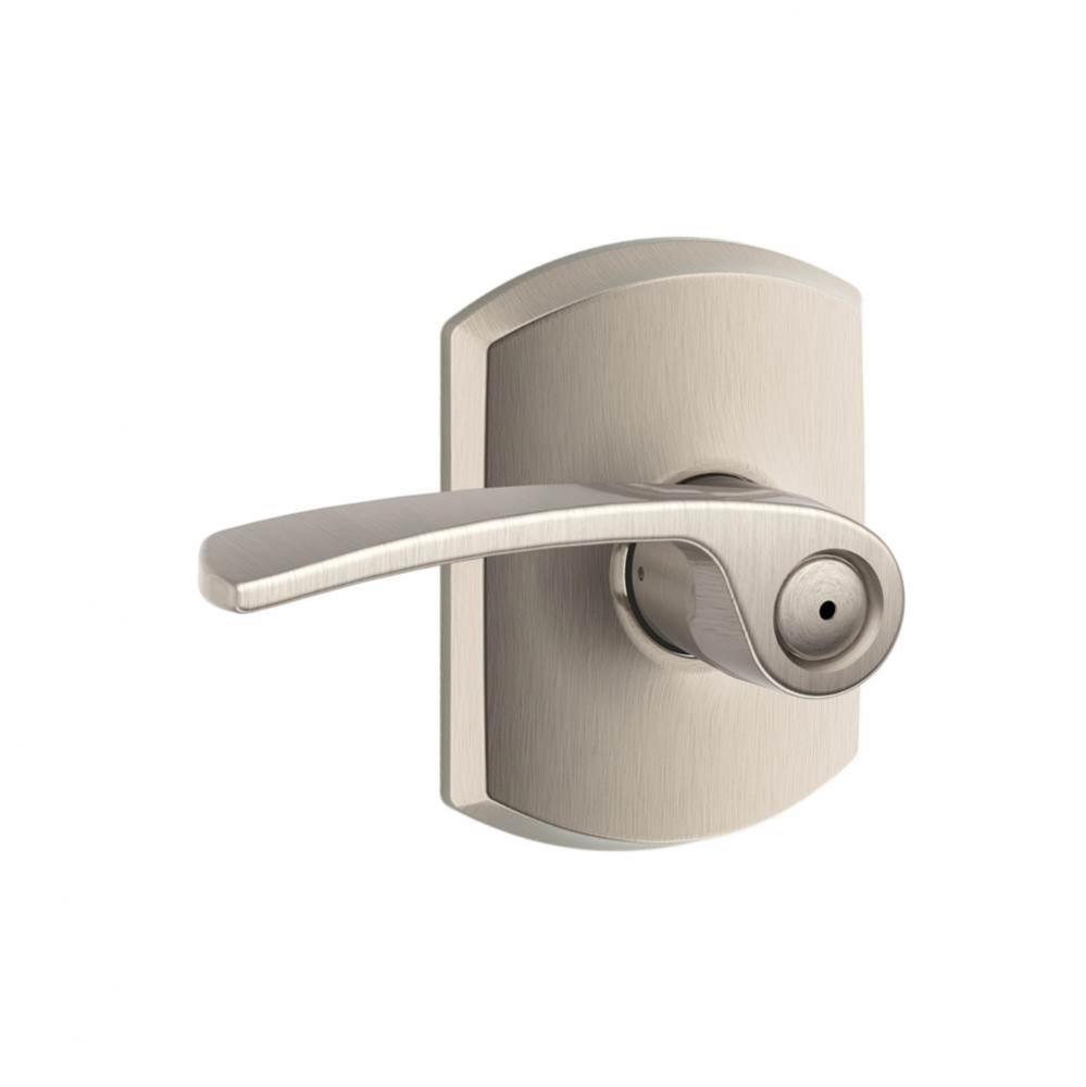 Merano Lever with Greenwich Trim Bed and Bath Lock in Satin Nickel