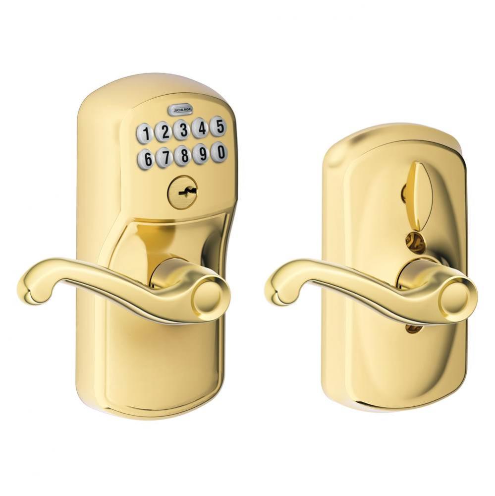 Flair Keypad Lever with Plymouth Trim in Bright Brass