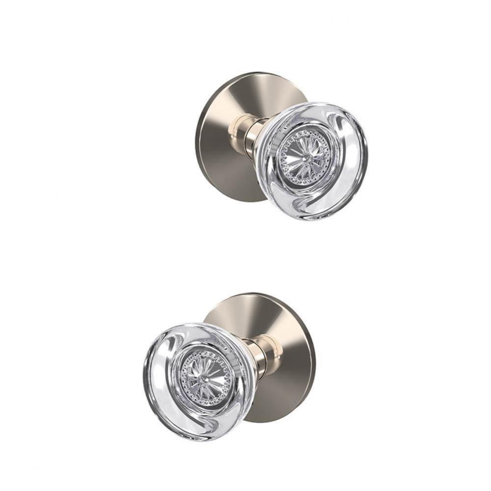 Custom Hobson Non-Turning Glass Knob with Kinsler Trim in Polished Nickel