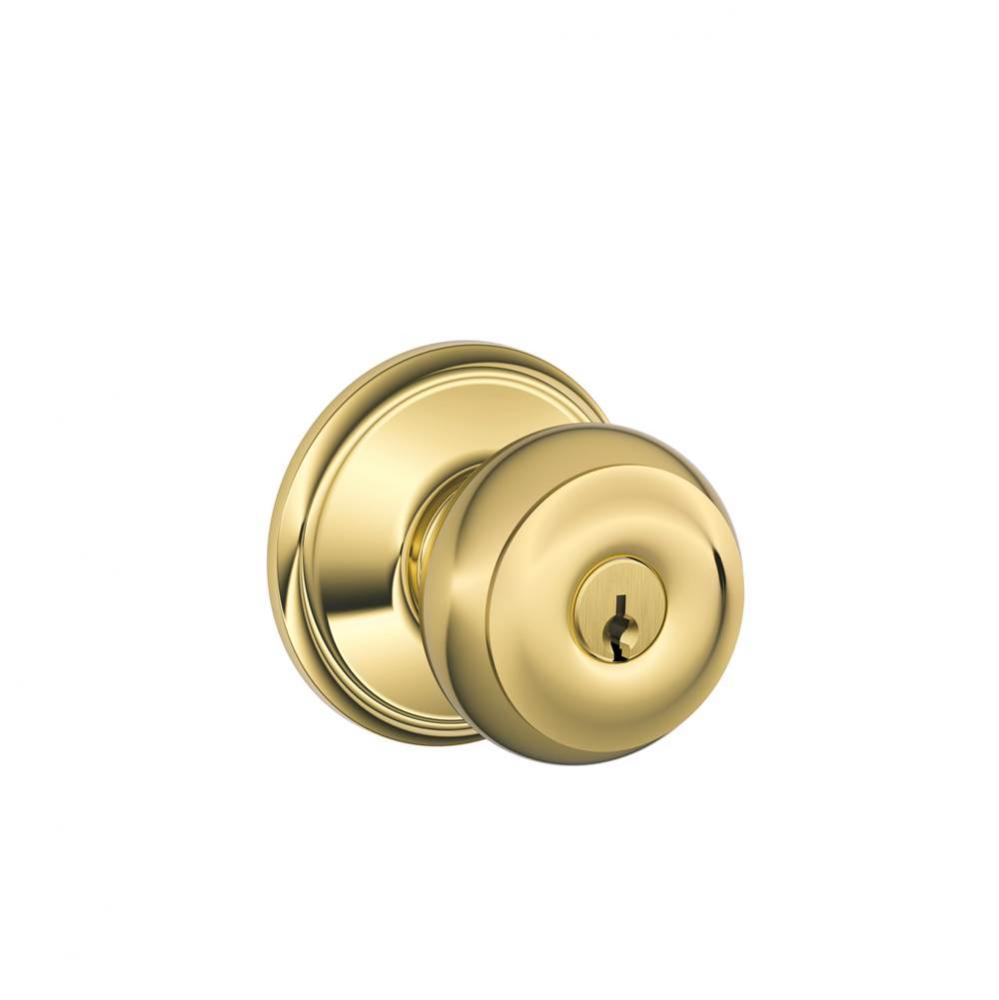 Georgian Knob Keyed Entry Lock in Bright Brass