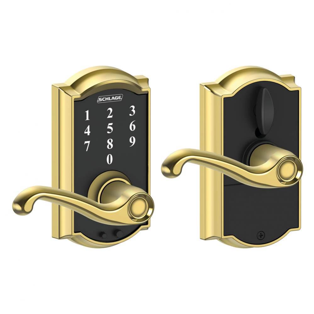 Touch Keyless Touchscreen Flair Lever with Camelot Trim in Bright Brass