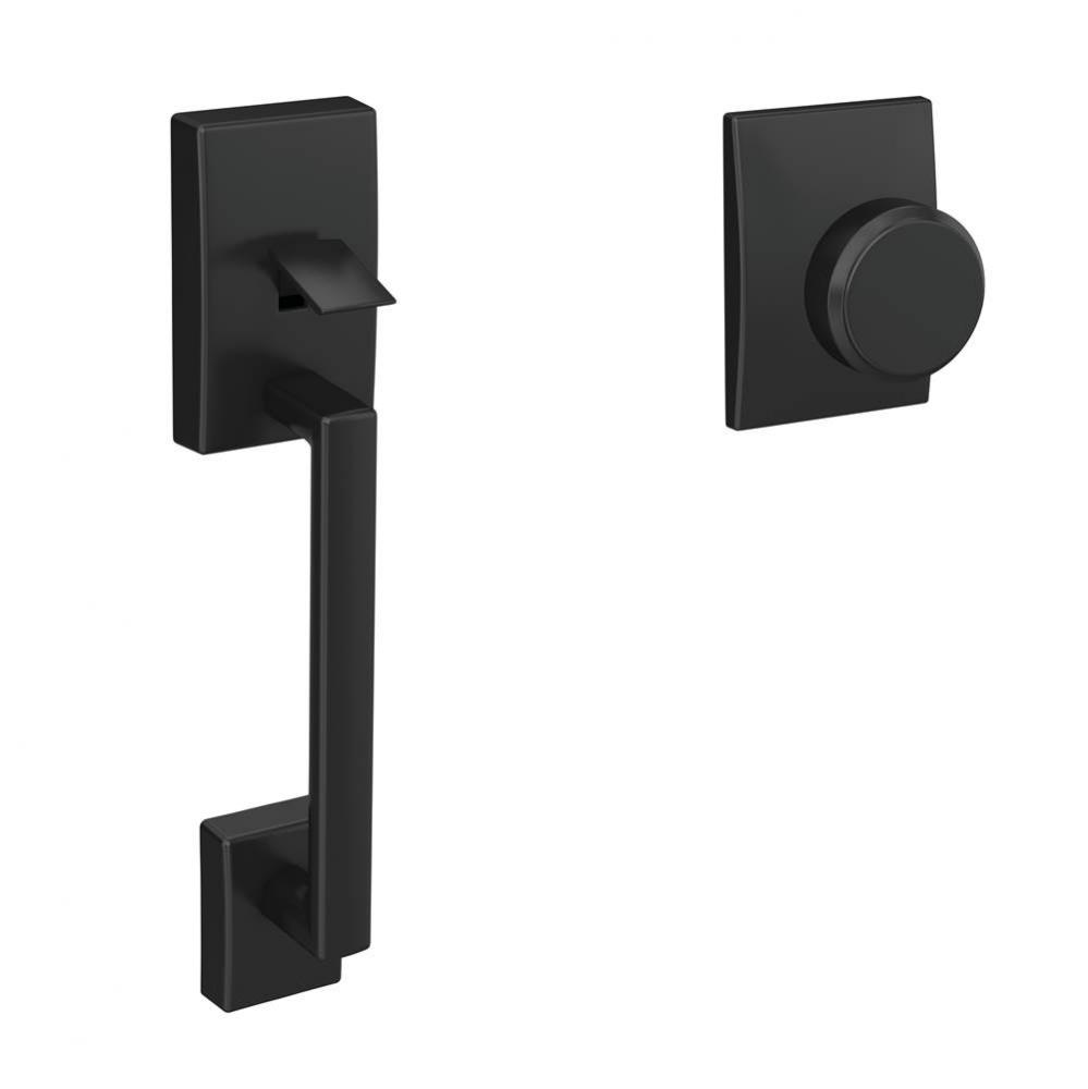Custom Century Front Entry Handle and Bowery Knob with Century Trim in Matte Black