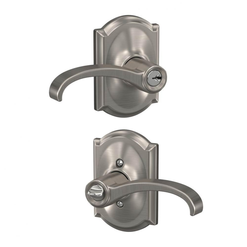 Whitney Lever with Camelot Trim Keyed Entry Lock in Satin Nickel