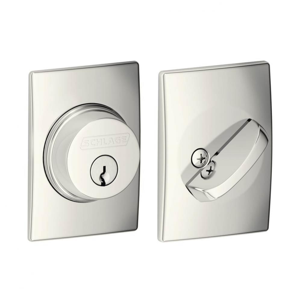 Single Cylinder Deadbolt with Century Trim in Polished Nickel