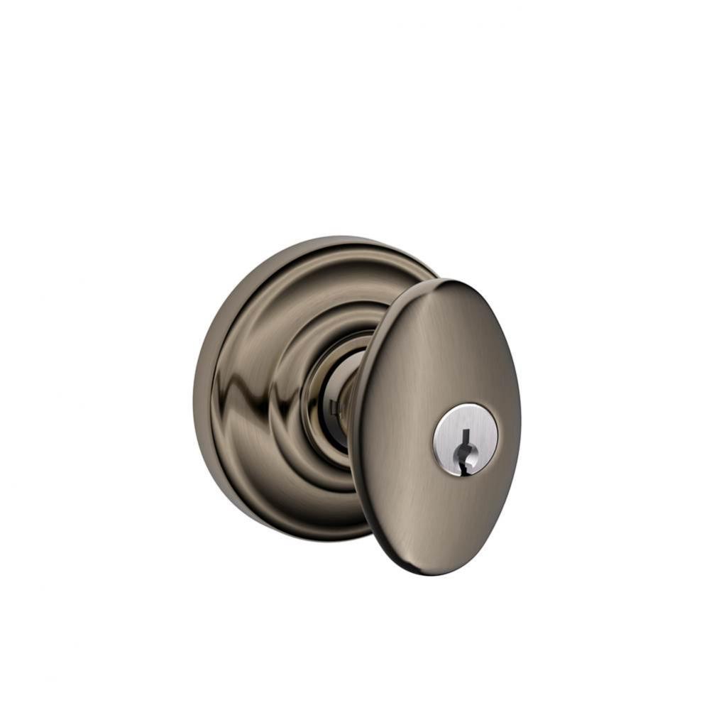 Siena Knob with Andover Trim Keyed Entry Lock in Antique Pewter