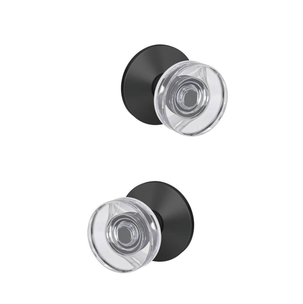 Custom Dawes Glass Knob with Kinsler Trim Hall-Closet and Bed-Bath Lock in Matte Black
