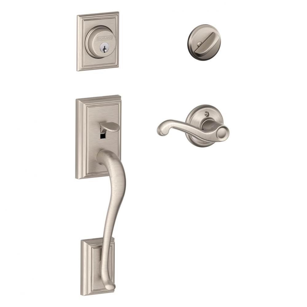 Addison Handleset with Single Cylinder Deadbolt and Flair Lever in Satin Nickel - Left Handed