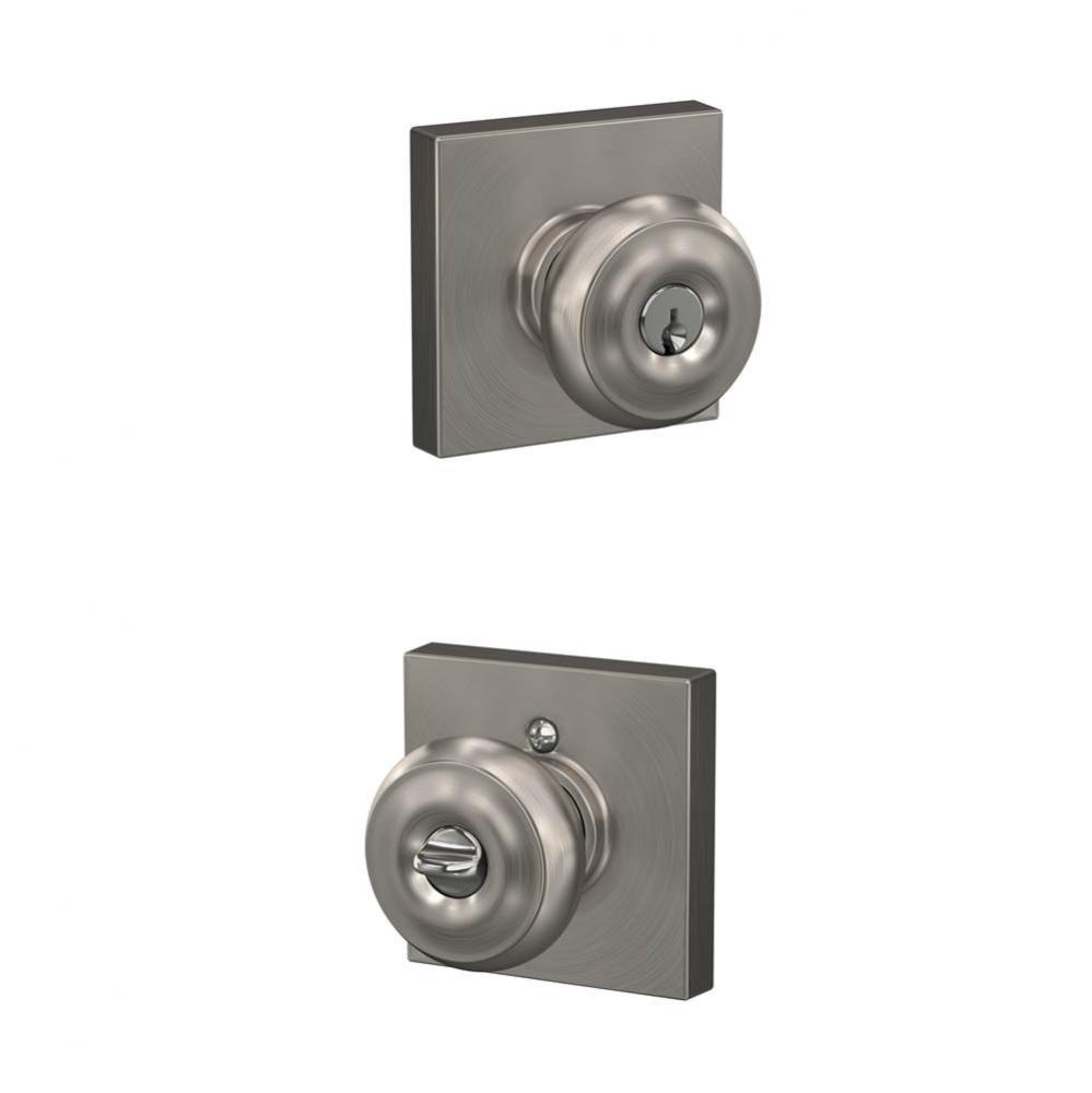Georgian Knob with Collins Trim Keyed Entry Lock in Satin Nickel
