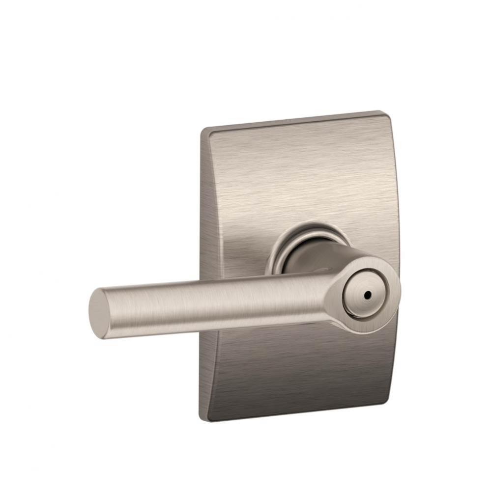 Broadway Lever with Century Trim Bed and Bath Lock in Satin Nickel