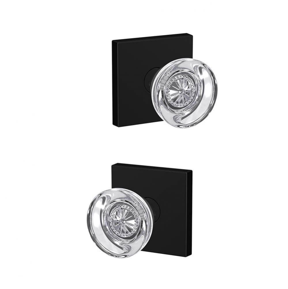 Custom Hobson Glass Knob with Collins Trim Hall-Closet and Bed-Bath Lock in Matte Black