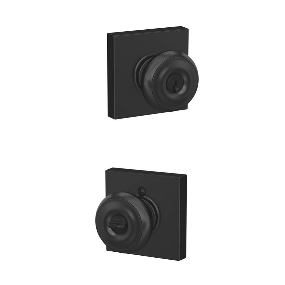 Georgian Knob with Collins Trim Keyed Entry Lock in Matte Black