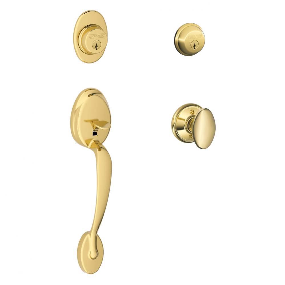 Plymouth Handleset with Double Cylinder Deadbolt and Siena Knob in Bright Brass
