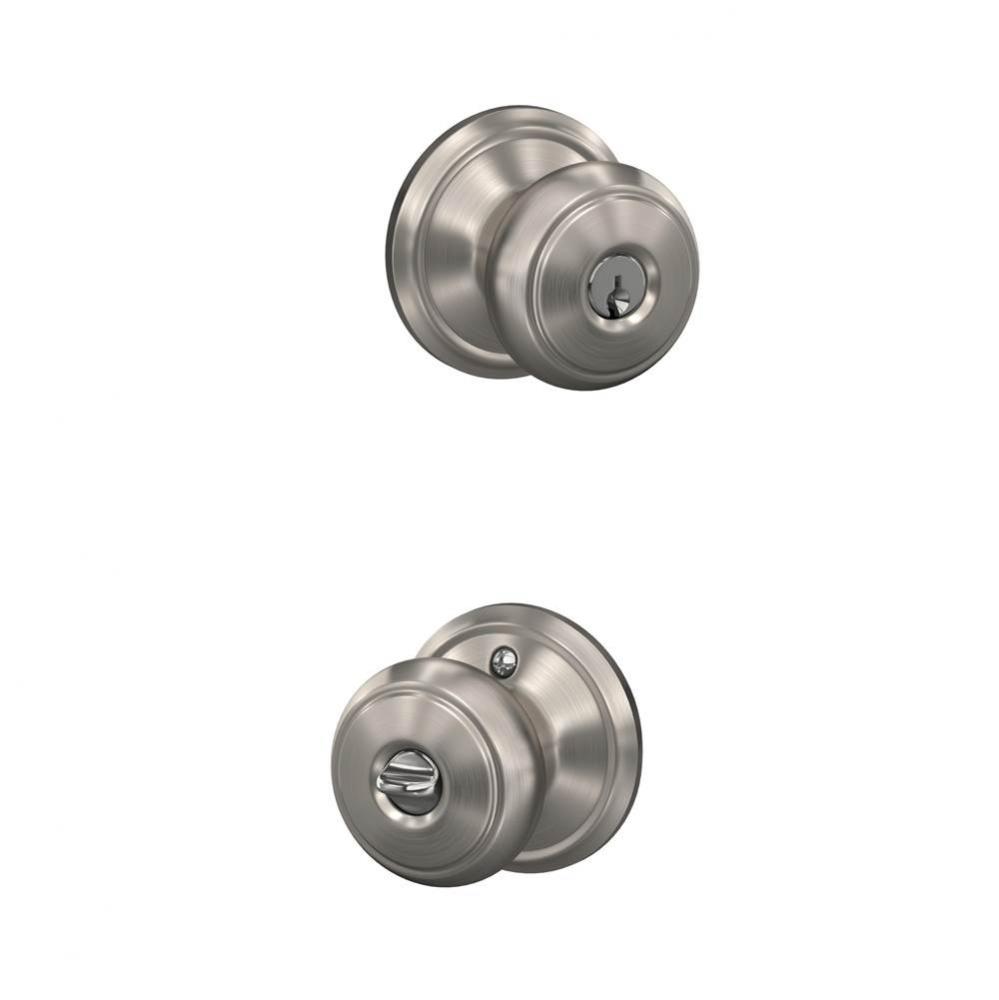 Andover Knob with Georgian Trim Keyed Entry Lock in Satin Nickel Satin Nickel