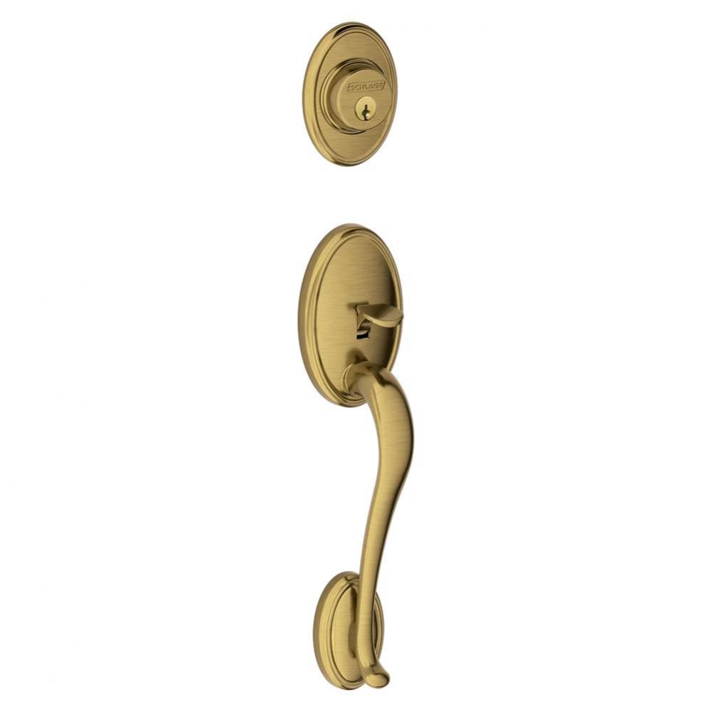 Wakefield Exterior Handleset Grip with Exterior Single Cylinder Deadbolt in Antique Brass