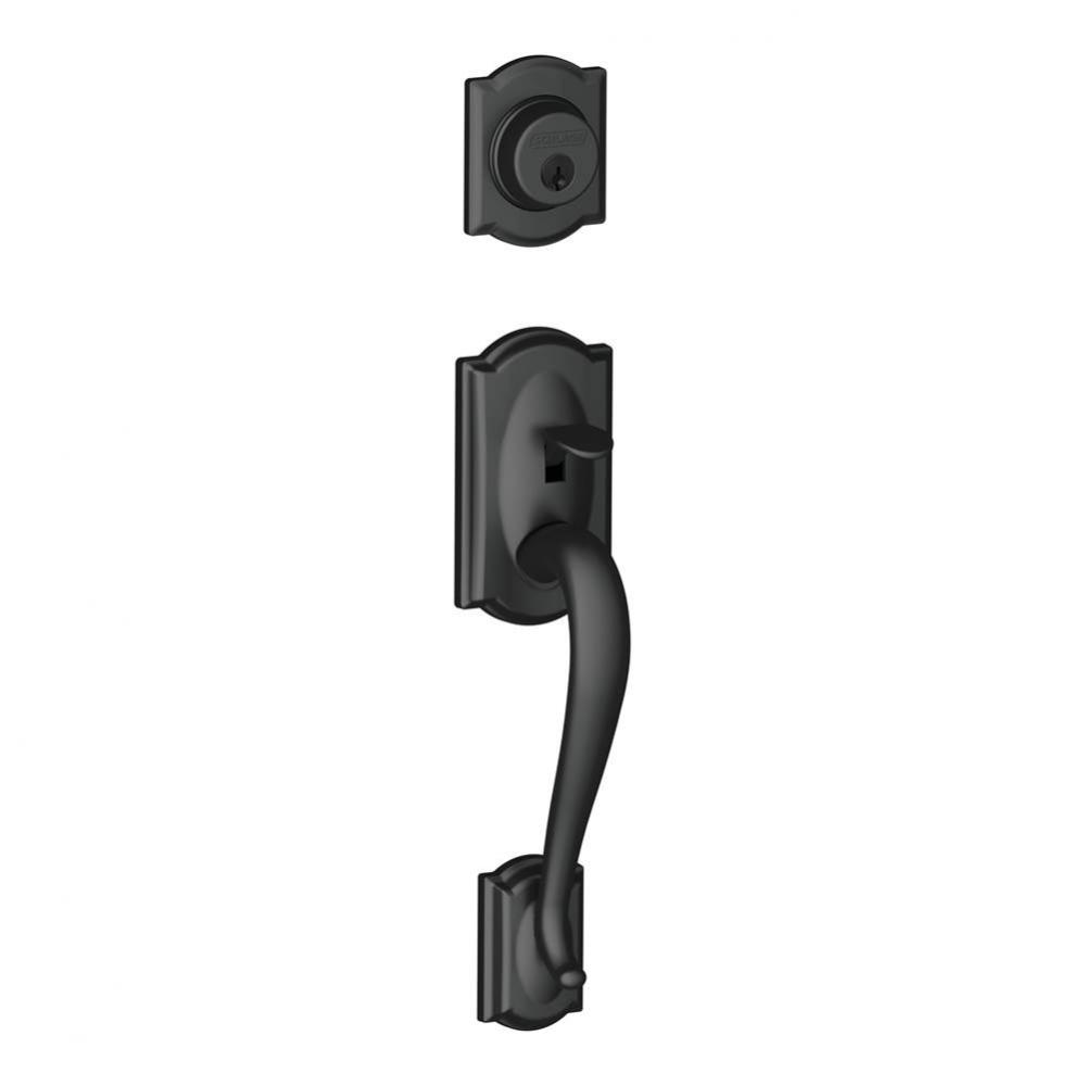 Camelot Exterior Handleset Grip with Exterior Single Cylinder Deadbolt in Matte Black
