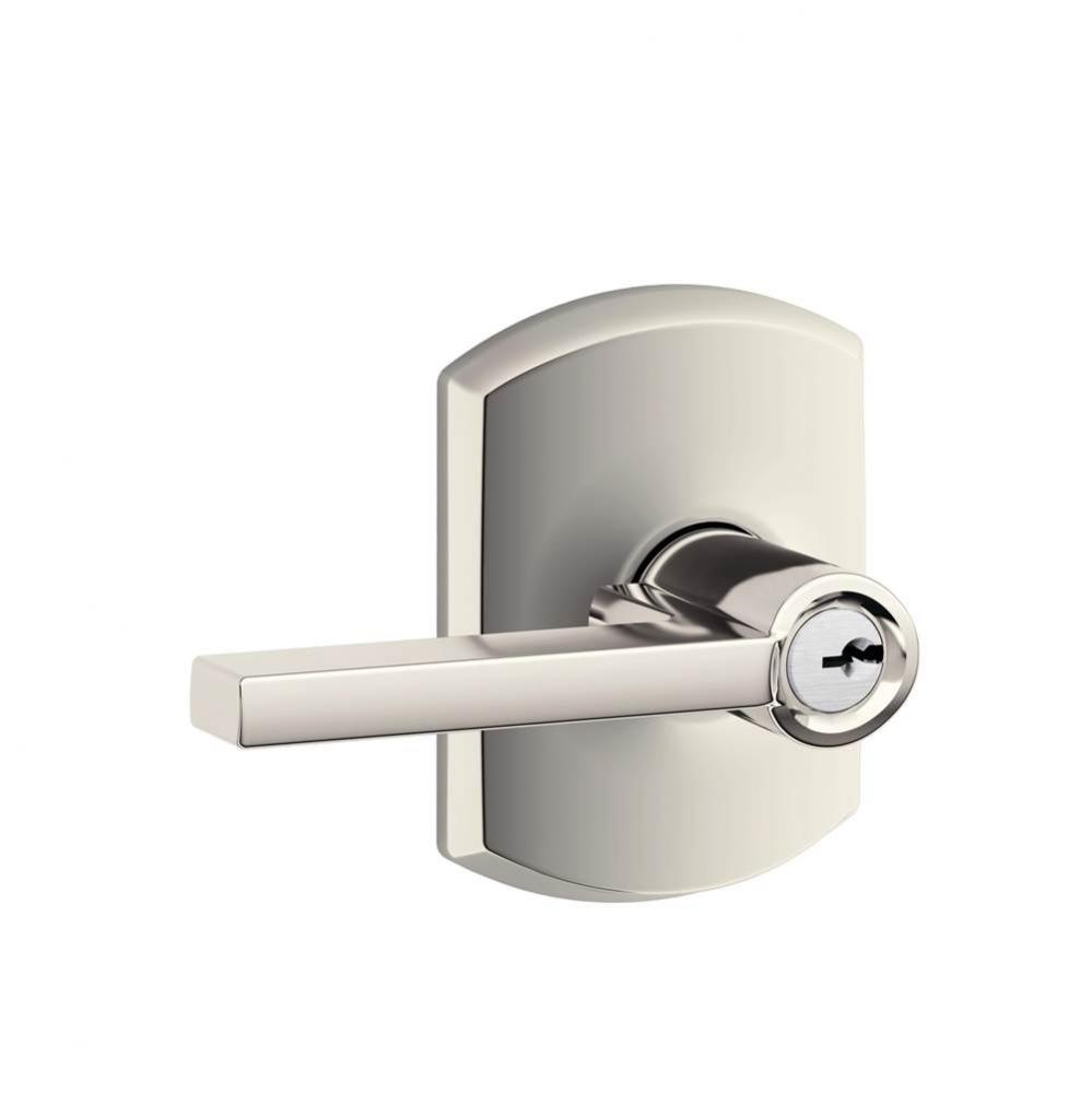 Latitude Lever with Greenwich Trim Keyed Entry Lock in Polished Nickel