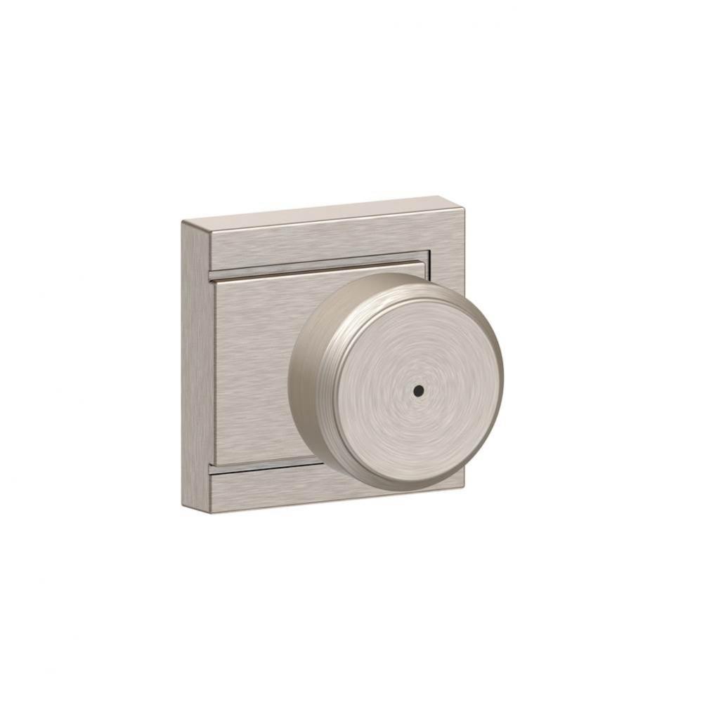 Bowery Knob with Upland Trim Bed and Bath Lock in Satin Nickel