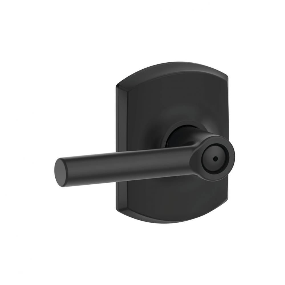 Broadway Lever with Greenwich Trim Bed and Bath Lock in Matte Black