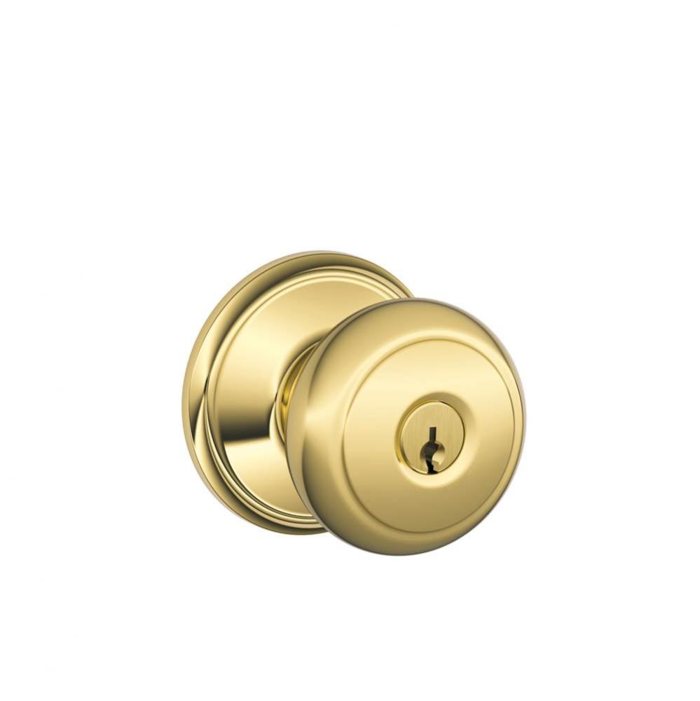 Andover Knob Keyed Entry Lock in Bright Brass