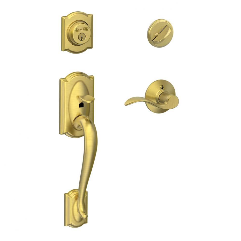 Camelot Handleset with Single Cylinder Deadbolt and Accent Lever in Satin Brass
