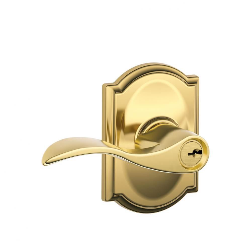 Accent Lever with Camelot Trim Keyed Entry Lock in Bright Brass