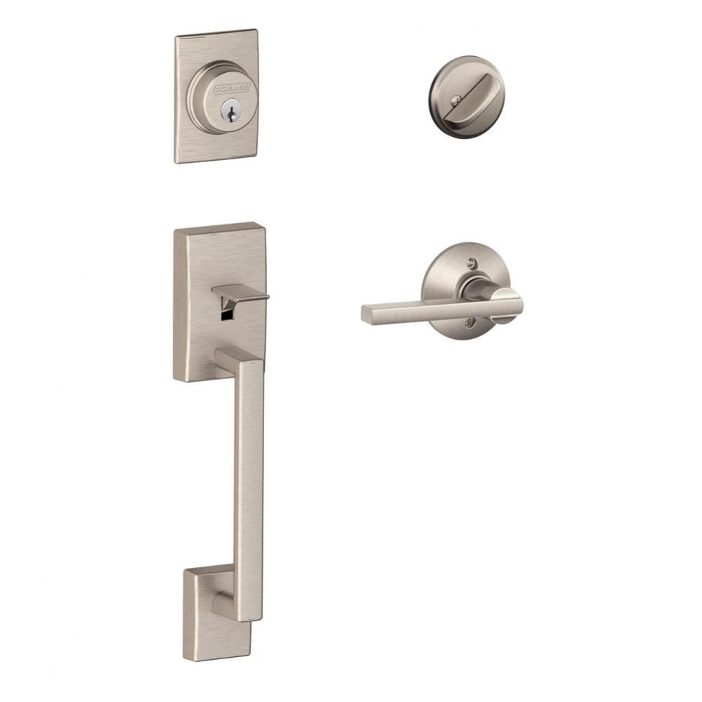 Century Handleset with Single Cylinder Deadbolt and Latitude Lever in Satin Nickel
