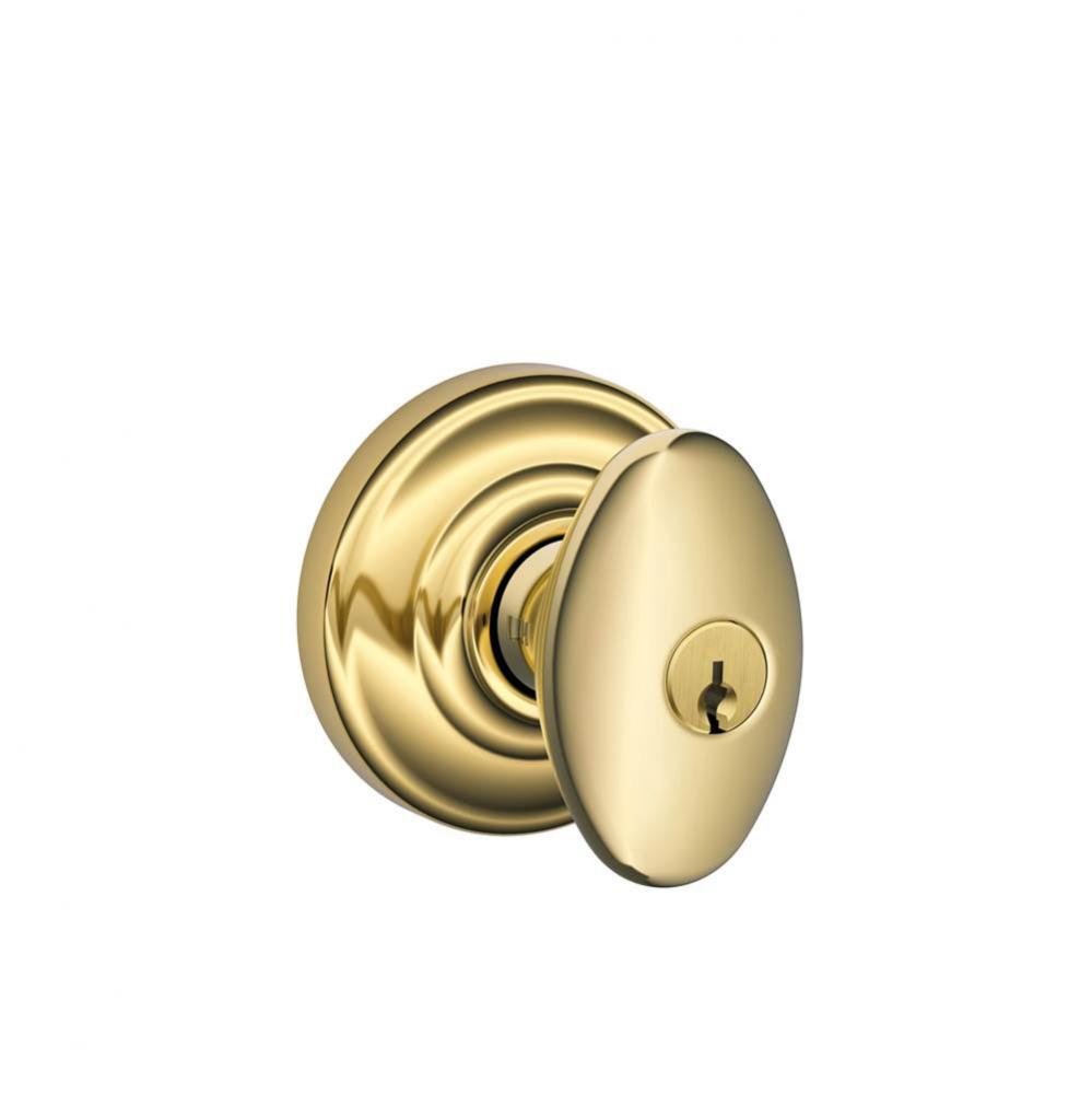 Siena Knob with Andover Trim Keyed Entry Lock in Bright Brass