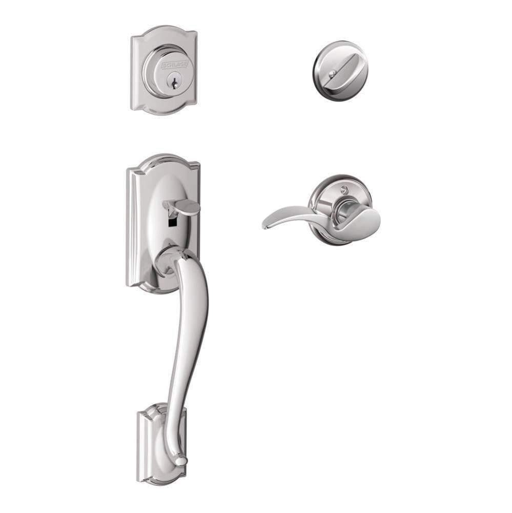 Camelot Handleset with Single Cylinder Deadbolt and Avanti Lever in Bright Chrome - Left Handed