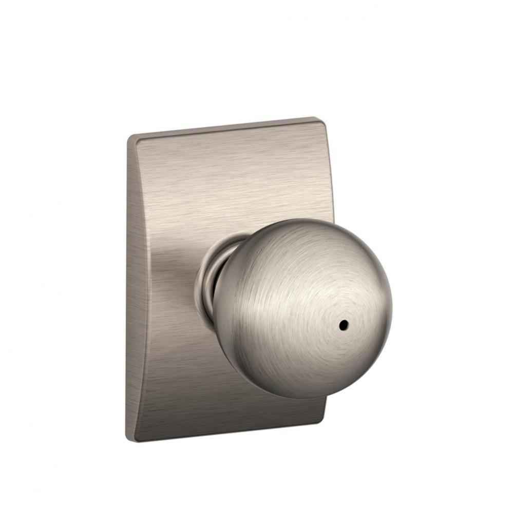 Orbit Knob with Century Trim Bed and Bath Lock in Satin Nickel