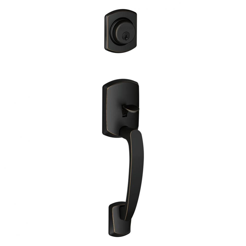 Greenwich Exterior Handleset Grip with Exterior Single Cylinder Deadbolt in Aged Bronze
