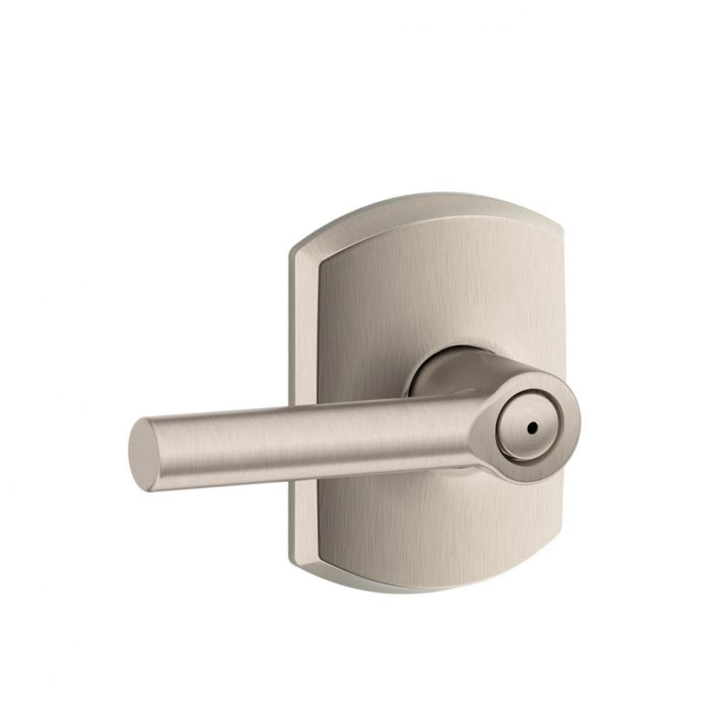 Broadway Lever with Greenwich Trim Bed and Bath Lock in Satin Nickel