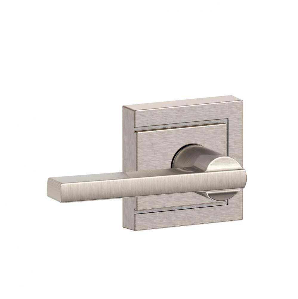 Latitude Lever with Upland Trim Hall and Closet Lock in Satin Nickel