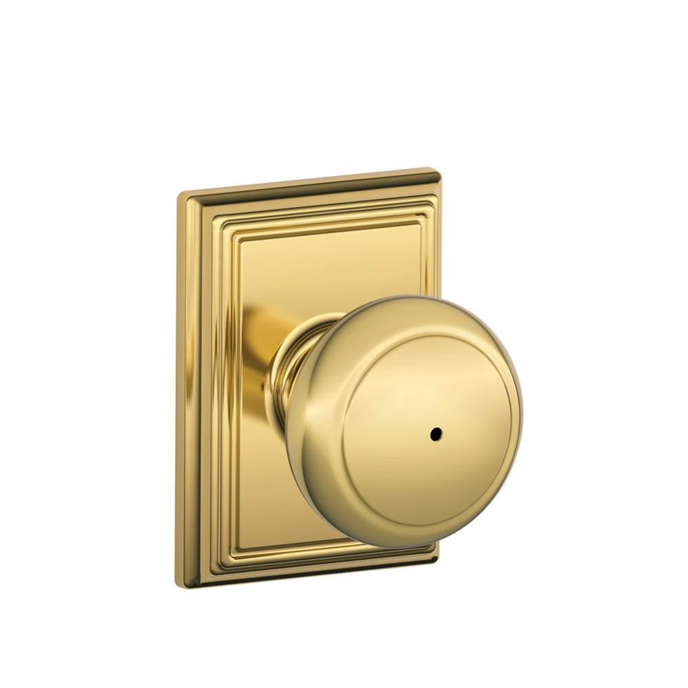 Andover Knob with Addison Trim Bed and Bath Lock in Bright Brass
