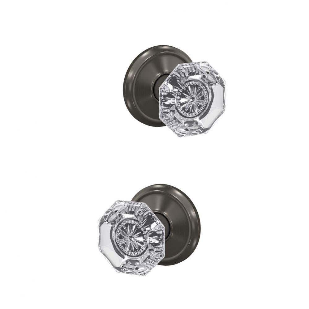Custom Alexandria Glass Knob with Alden Trim Hall-Closet and Bed-Bath Lock in Black Stainless