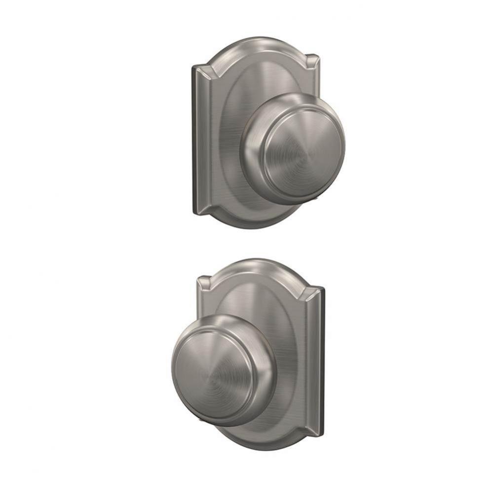 Custom Andover Knob with Camelot Trim Hall-Closet and Bed-Bath Lock in Satin Nickel