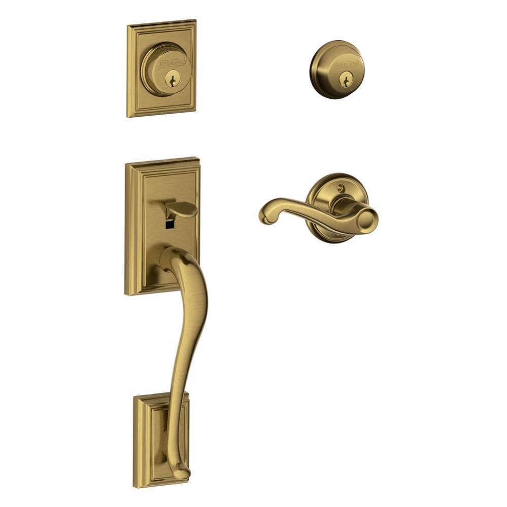 Addison Handleset with Double Cylinder Deadbolt and Flair Lever in Antique Brass- Left Handed