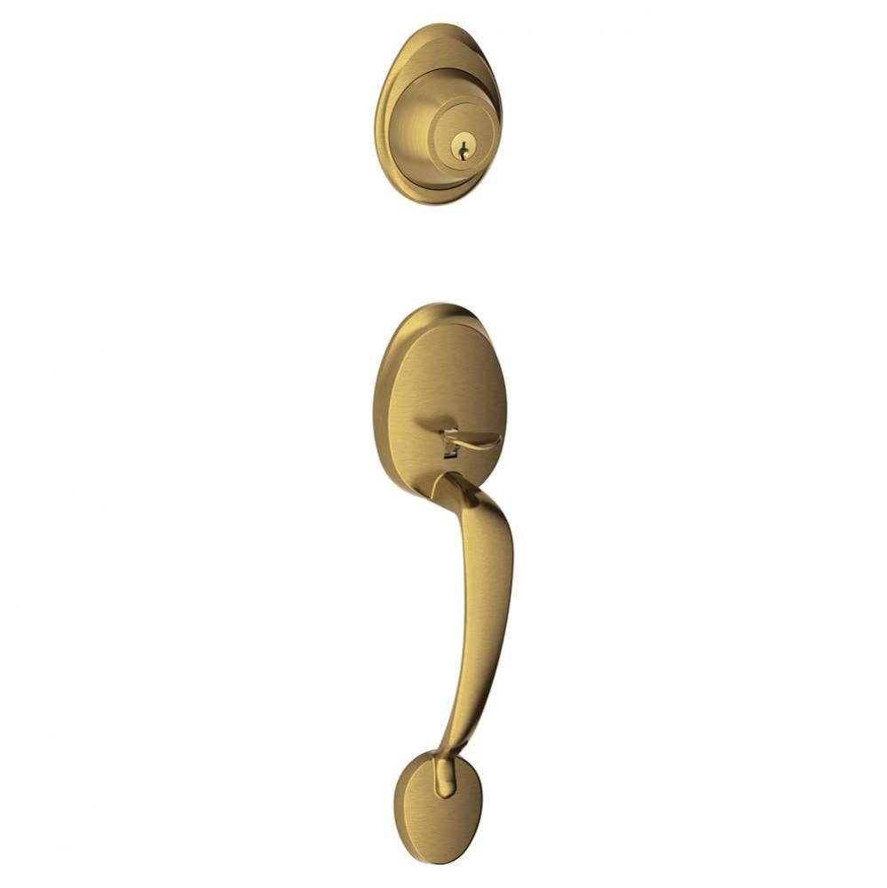 Barcelona Exterior Handleset Grip with Exterior Single Cylinder Deadbolt in Antique Brass