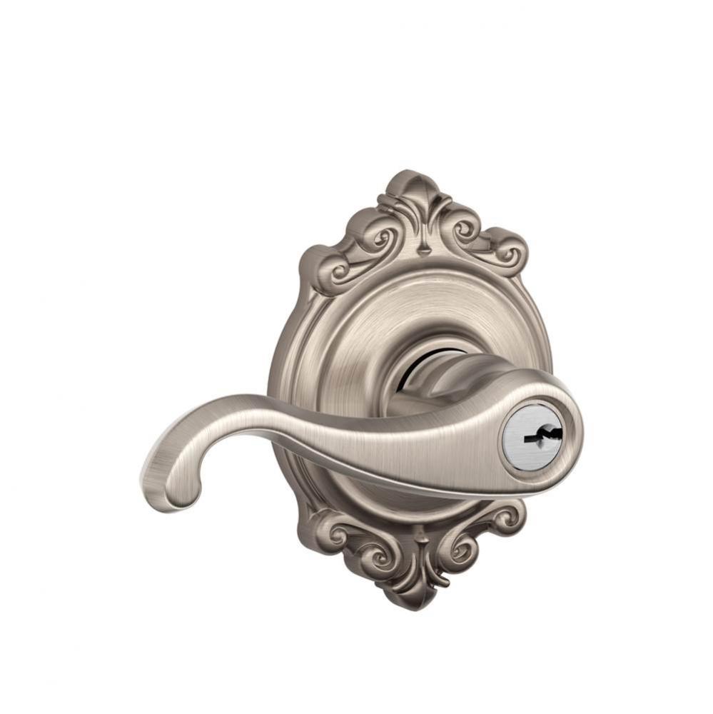 Callington Lever with Brookshire Trim Keyed Entry Lock in Satin Nickel