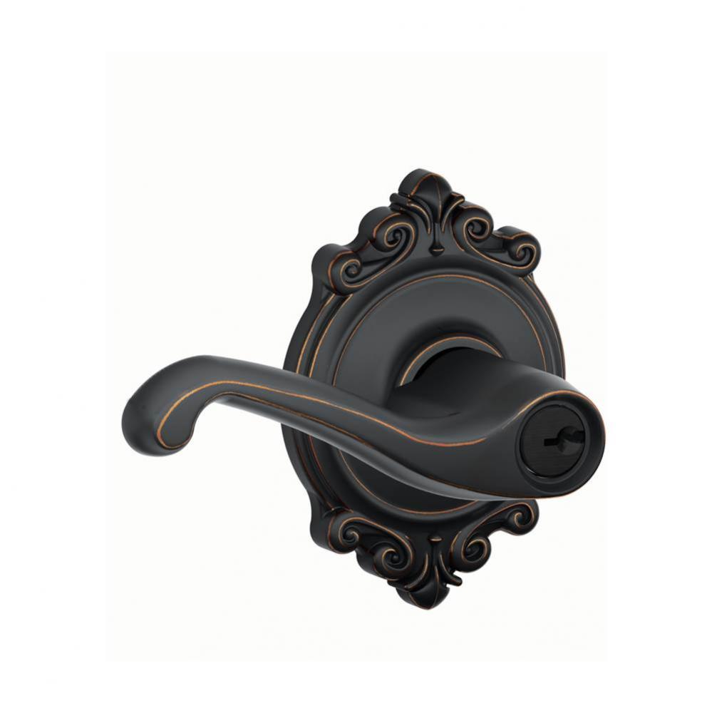 Flair Lever with Brookshire Trim Keyed Entry Lock in Aged Bronze