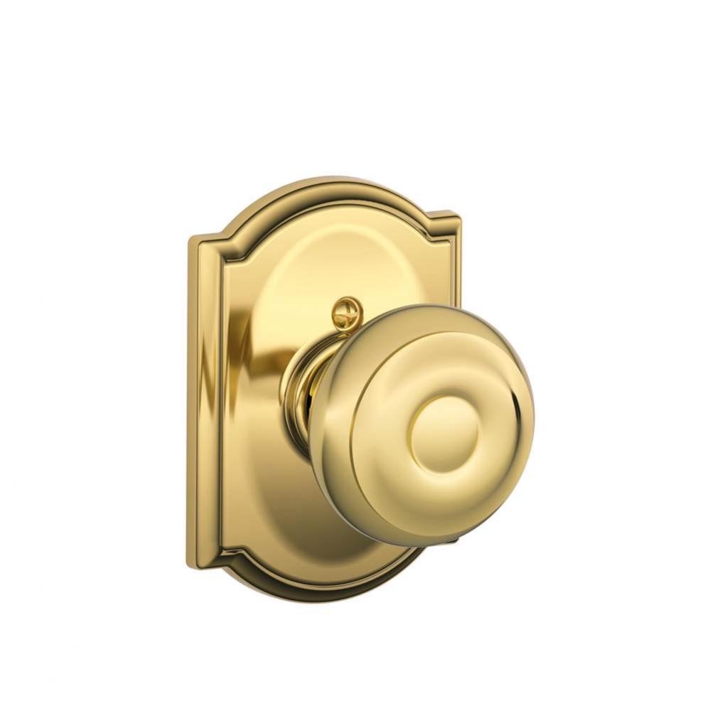 Georgian Knob with Camelot Trim Non-Turning Lock in Bright Brass