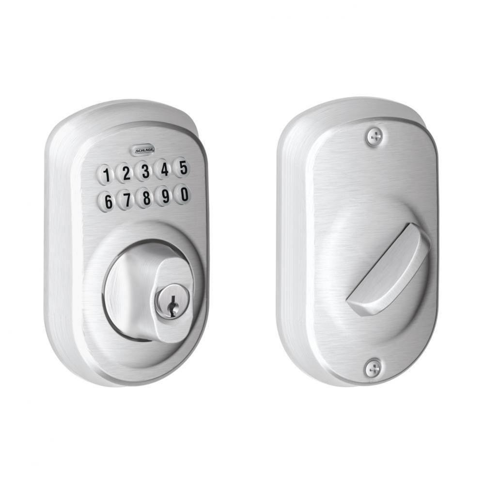 Keypad Deadbolt with Plymouth Trim in Satin Chrome