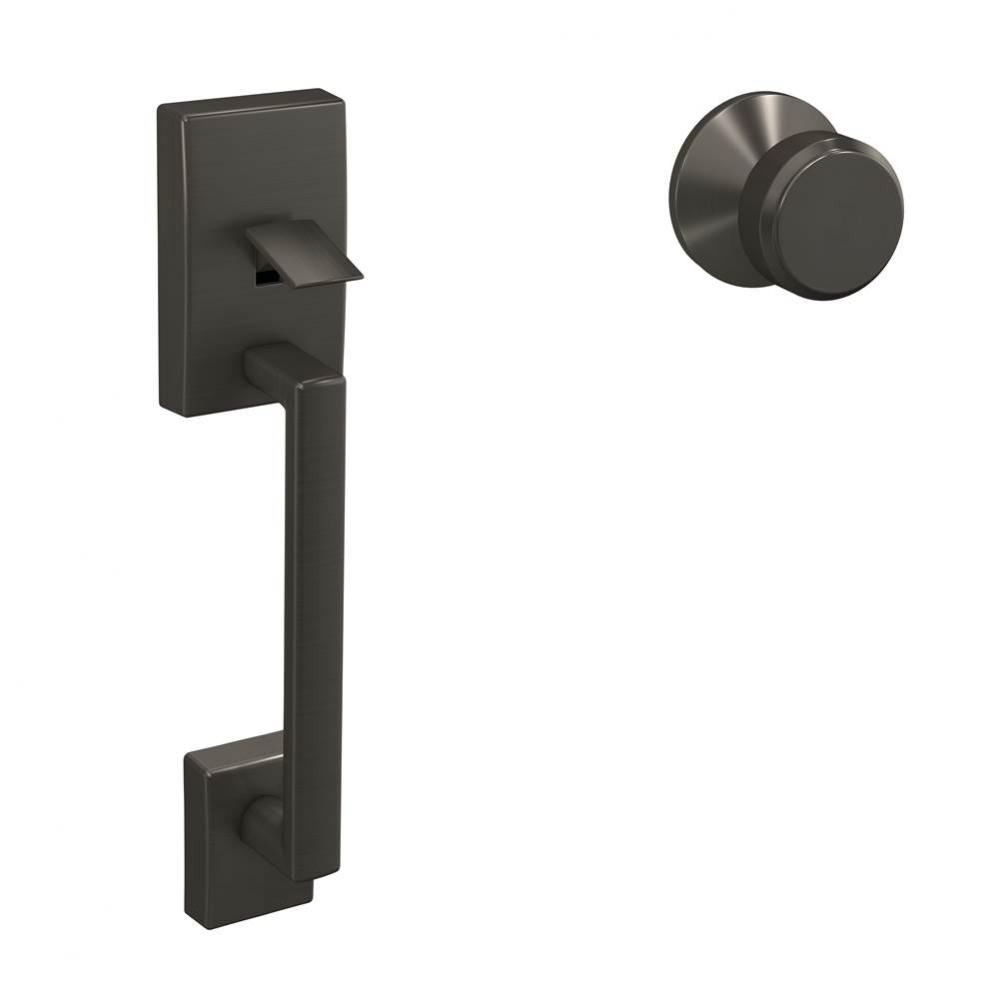 Custom Century Front Entry Handle and Bowery Knob with Kinsler Trim in Black Stainless