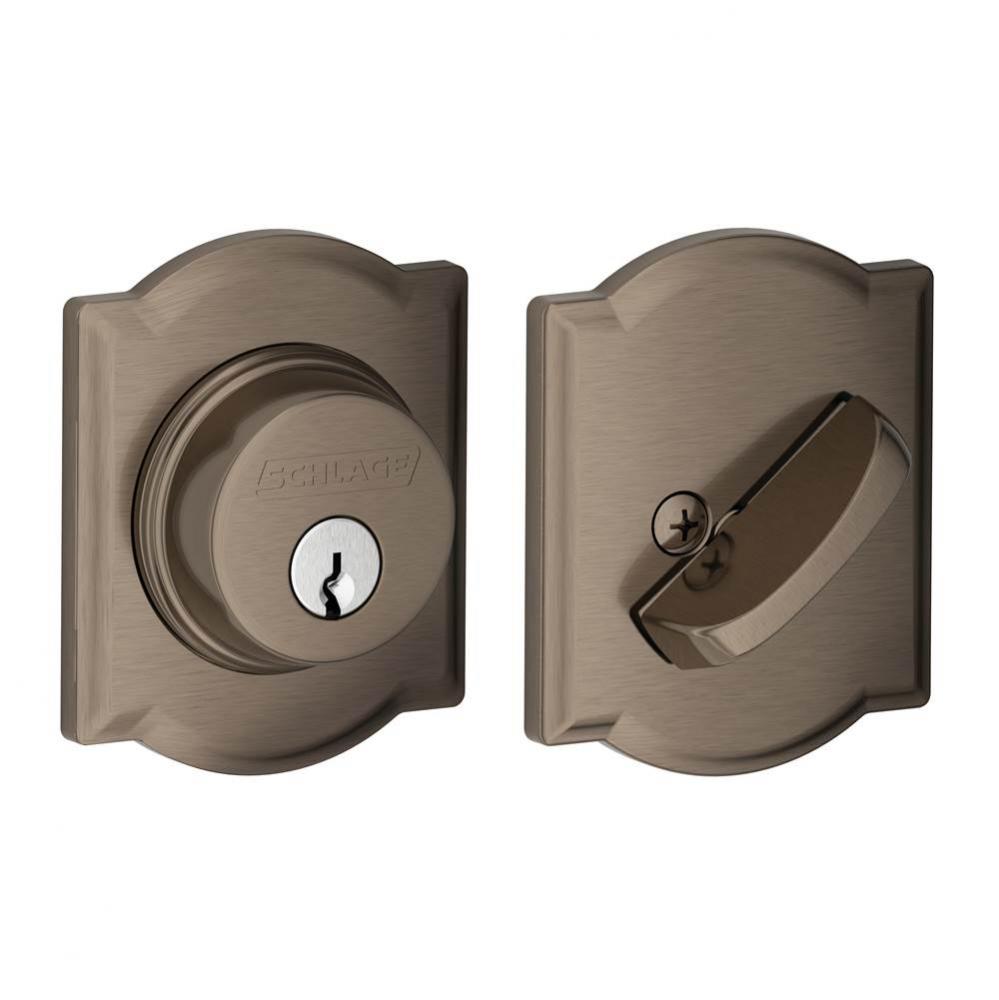 Single Cylinder Deadbolt with Camelot Trim in Antique Pewter