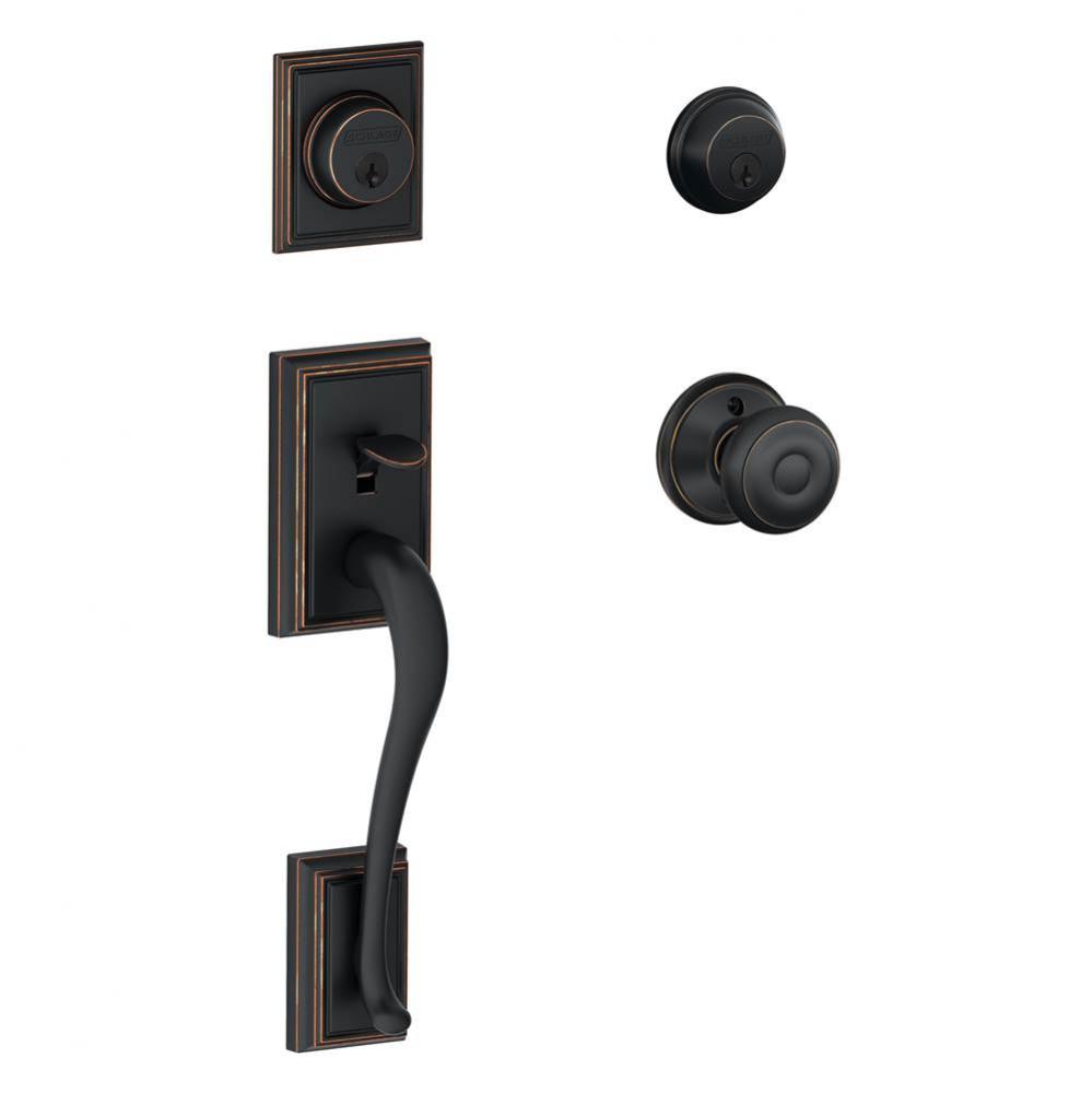 Addison Handleset with Double Cylinder Deadbolt and Georgian Knob in Aged Bronze
