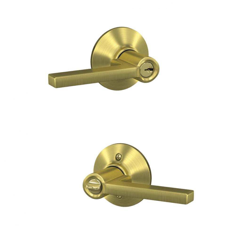 Latitude Lever with Plymouth Trim Keyed Entry Lock in Satin Brass